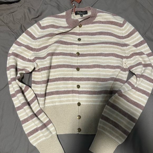 Loro Piana Striped Cardigan in Cream Pink and Brown